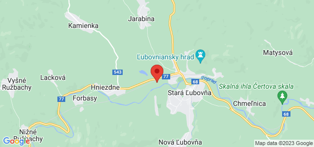 Google map: Tovarenská 11, Stará Ľubovňa